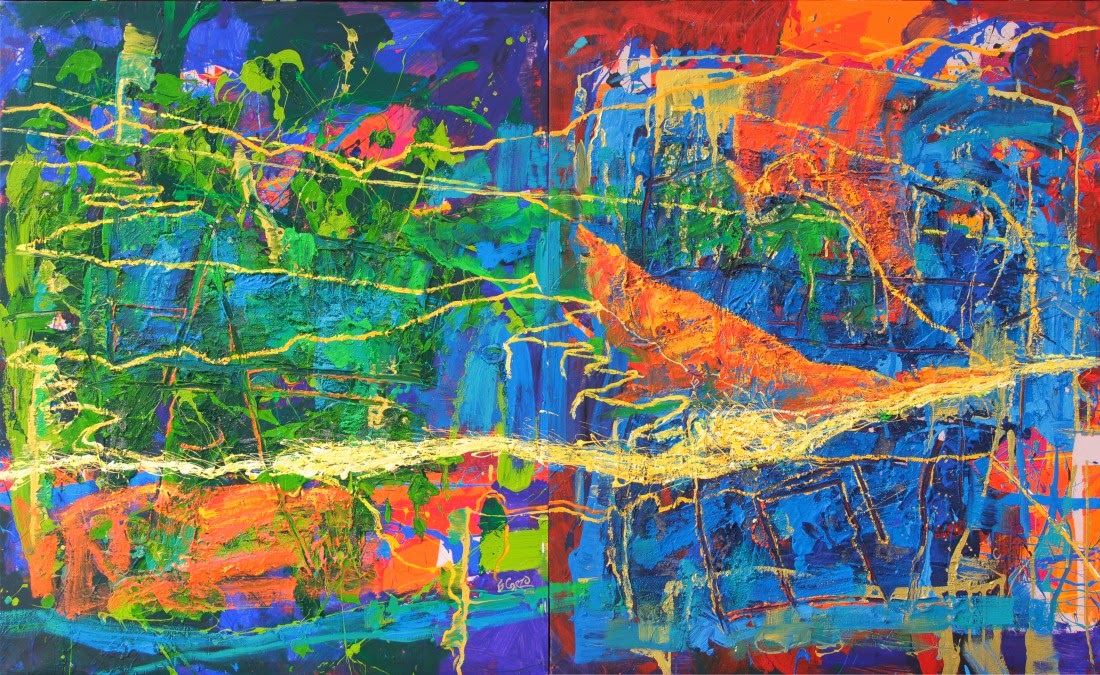 Gerson Corzo - PAISAJE BAJANDO AL CHICAMOCHA - Díptico - Mixta sobre tela - 105 x 170 cms - 2014